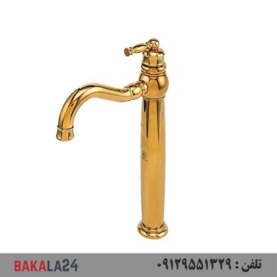 شیر روشویی پایه بلند قهرمان مدل آنتیک (طلایی مات)