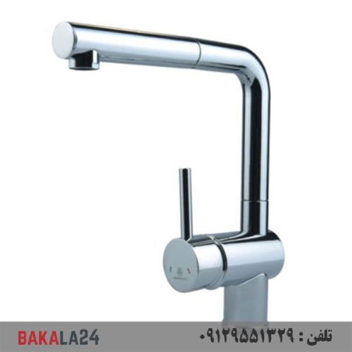 شیر ظرفشویی شلنگدار قهرمان مدل تتراس کروم مات