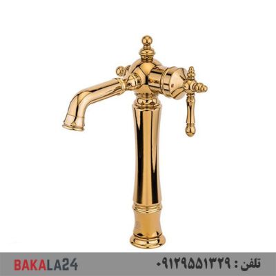 شیر روشویی پایه بلند قهرمان مدل نگین (طلایی)